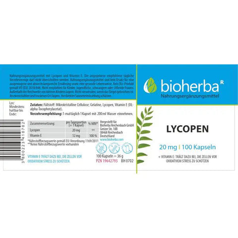 Lycopen 20 mg – Nahrungsergänzung mit Vitamin E – 100 Kapseln