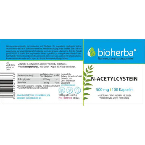 N-Acetylcystein 500 mg + Vitamin B2 – 100 Kapseln Zellschutz & Energie
