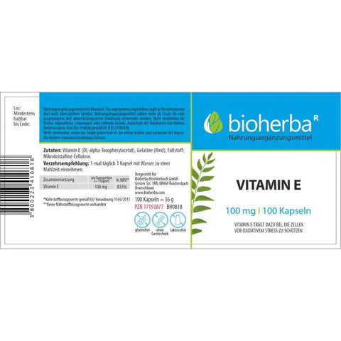Vitamin E 100 mg – 100 Kapseln | Zellschutz & antioxidative Ergänzung