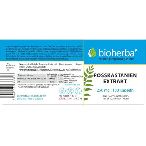 Rosskastanien Extrakt 250 mg 100 Kapseln