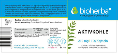 Aktivkohle 210 mg 100 Kapseln