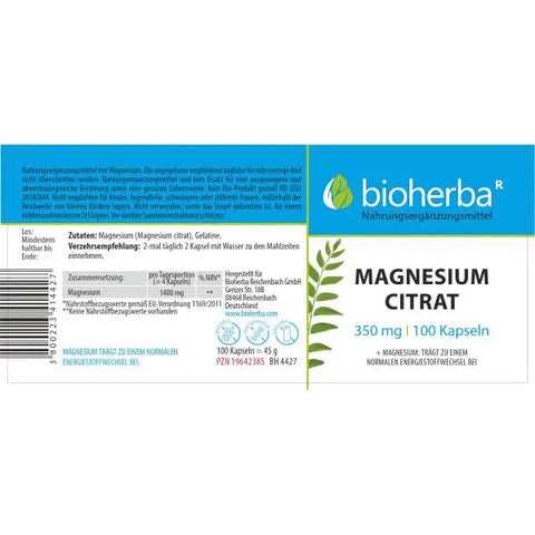 Magnesium Citrat 350 mg 100 Kapseln