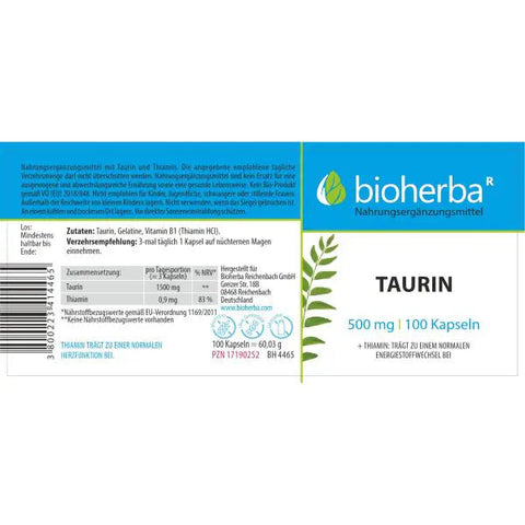 Taurin 500 mg 100 Kapseln