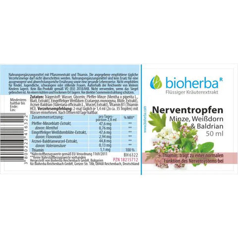 Nerventropfen Minze Weißdorn & Baldrian Tinktur 50 ml