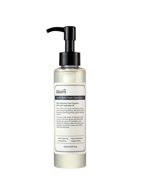 Klairs Gentle Black Fresh Cleansing Oil 150ml – Leichtes Koreanisches Reinigungöl für Mischhaut & fettige Haut, Vegan & Parfümfrei