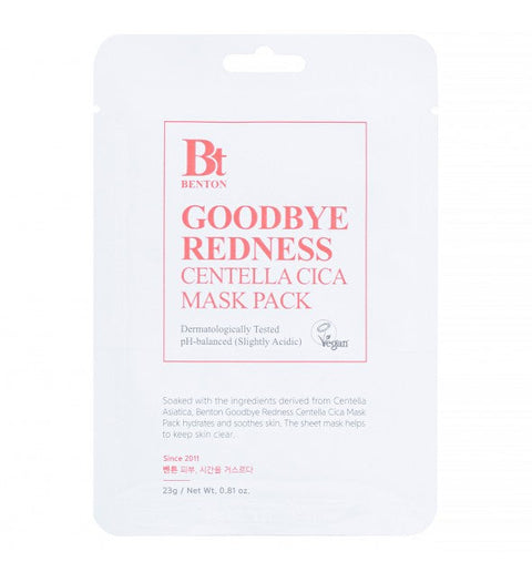 Benton Goodbye Redness Centella Cica Mask – Beruhigende Feuchtigkeitsmaske für empfindliche Haut, 1 Tuchmaske (23g), Korea