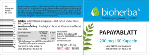 Papayablatt 200 mg mit Zink – Natürliche Unterstützung für Immunsystem & Stoffwechsel | 60 Kapseln