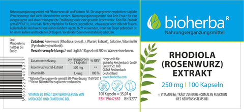 Rhodiola (Rosenwurz) Extrakt 250 mg 100 Kapseln