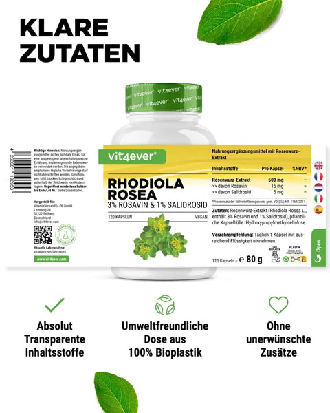 Rhodiola Rosea (Rosenwurz-Extrakt) - 120 Kapseln