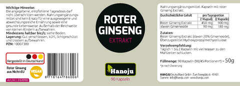 Roter Ginseng Extrakt 450 mg 90 Kapseln