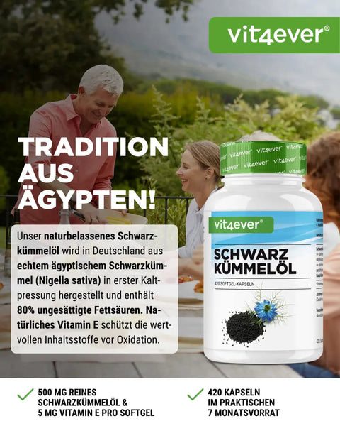 Schwarzkümmelöl - 420 Kapseln - 1000 mg pro Tagesportion