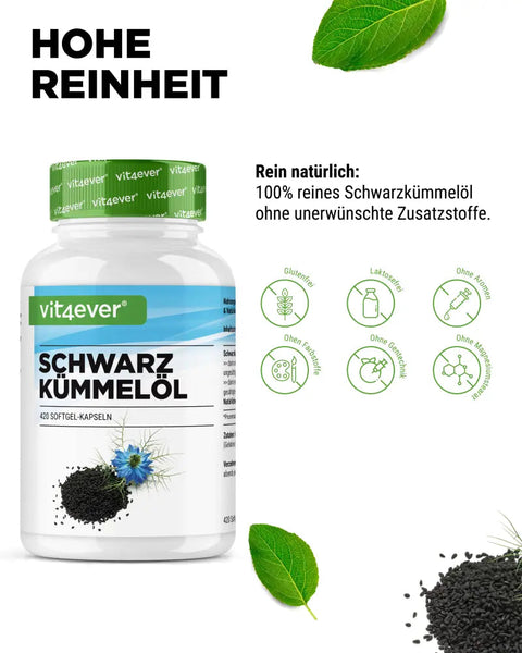Schwarzkümmelöl - 420 Kapseln - 1000 mg pro Tagesportion