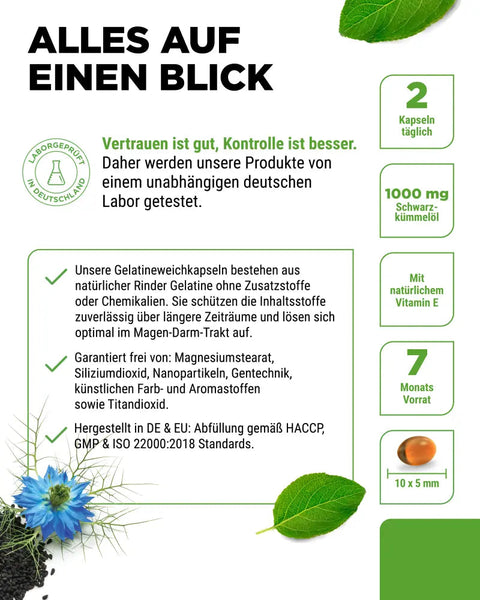 Schwarzkümmelöl - 420 Kapseln - 1000 mg pro Tagesportion