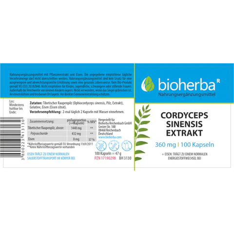 Cordyceps Sinensis Extrakt 360 mg 100 Kapseln