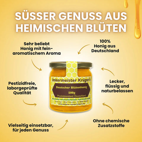 Deutscher Blütenhonig – 100% Imker Naturprodukt 500g