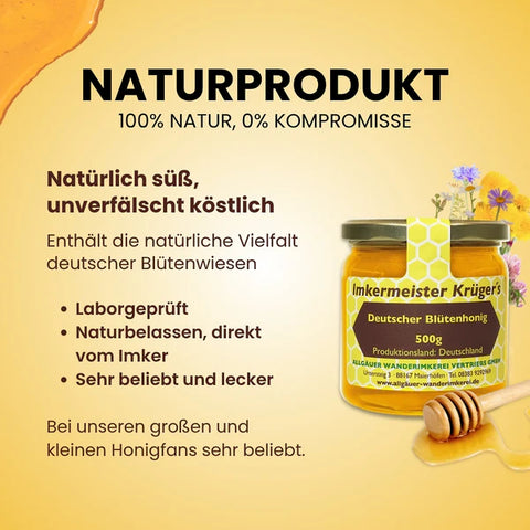 Deutscher Blütenhonig – 100% Imker Naturprodukt 500g