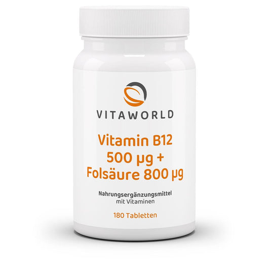 Vitamin B12 - 500 µg - Folsäure - 800 µg - 180 - Tabletten - Nahrungsergänzungsmittel - Vlaneo - Shop - kaufen - Günstig - Folsäure für Energie-Vitamin B12 - 500 µg - Folsäure - 800 µg - Nahrungsergänzungsmittel - Vlaneo - Shop - kaufen - Günstig - Für - das - Immunsystem