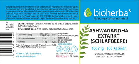 Ashwagandha Extrakt (Schlafbeere) 400 mg 100 Kapseln