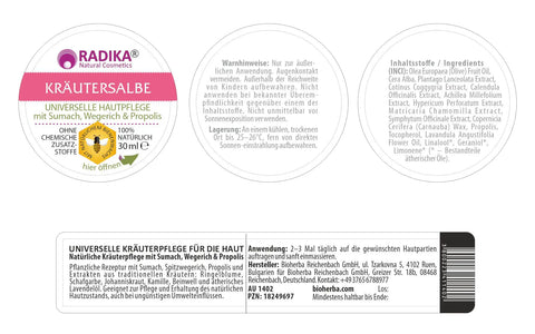 Kräutersalbe Universelle Hautpflege Sumach, Wegerich & Propolis 30ml