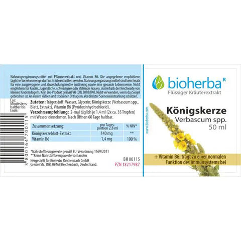 Königskerze Tropfen 50 ml – Tinktur mit Verbascum spp. & Vitamin B6 –  pflanzlich