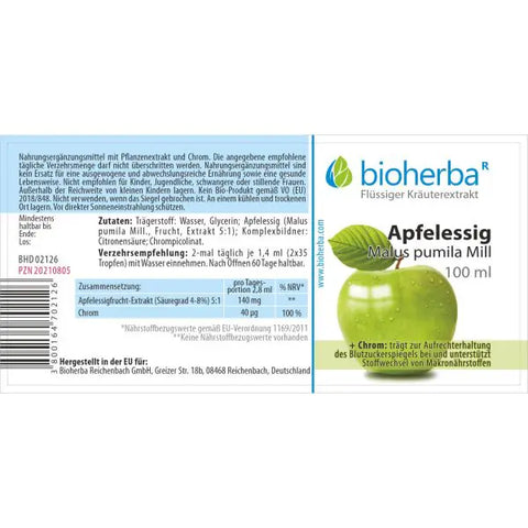Apfelessig Malus pumila Mill. Tropfen Tinktur 100 ml