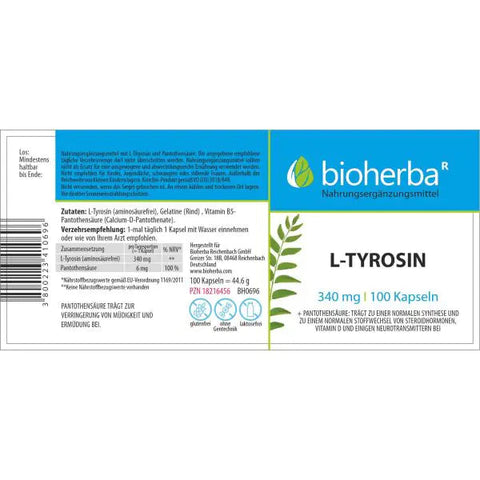 L-Tyrosin 340 mg + Vitamin B5 Kapseln – 100 Stück