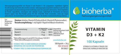 Vitamin D3 + K2 100 Kapseln