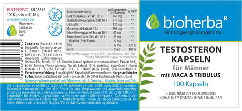 Testosteron Kapseln für Männer mit Maca & Tribulus 100 Kapseln