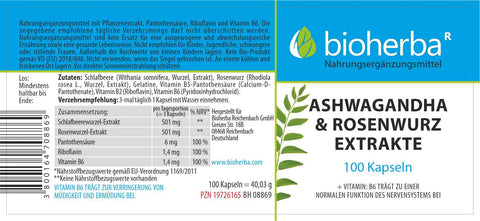 Ashwagandha & Rosenwurz Extrakte 100 Kapseln