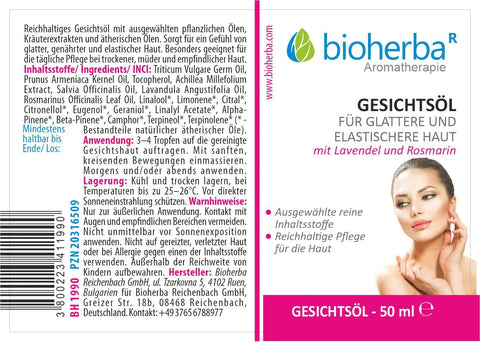 Gesichtsöl für Glattere und Elastischere Haut mit Lavendel und Rosmarin 50 ml