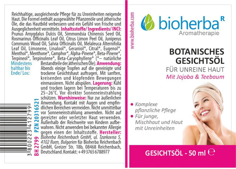 Botanisches Gesichtsöl Mit Jojoba & Teebaum 50 ml