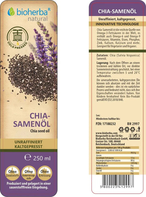 Chia-Samenöl kaltgepresst - Natürliches Chiaöl 250 ml
