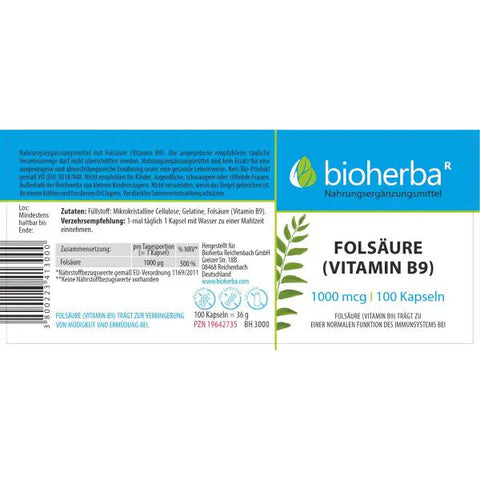 Folsäure (Vitamin B9) 1000 mcg 100 Kapseln