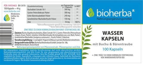 Wasser Kapseln mit Buchu & Bärentraube 100 Stück