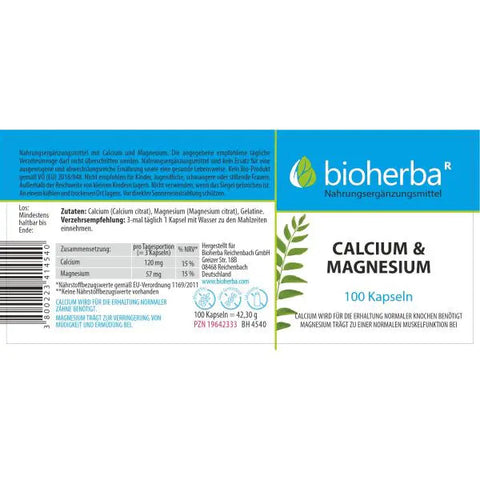 Magnesium & Calcium Kapseln in Citratform – 100 Stück für Knochen & Muskeln