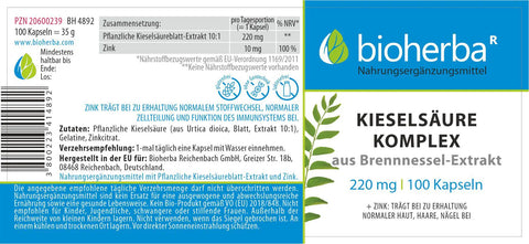Kieselsäure Komplex aus Brennnessel-Extrakt 220 mg – 100 Kapseln mit Zink