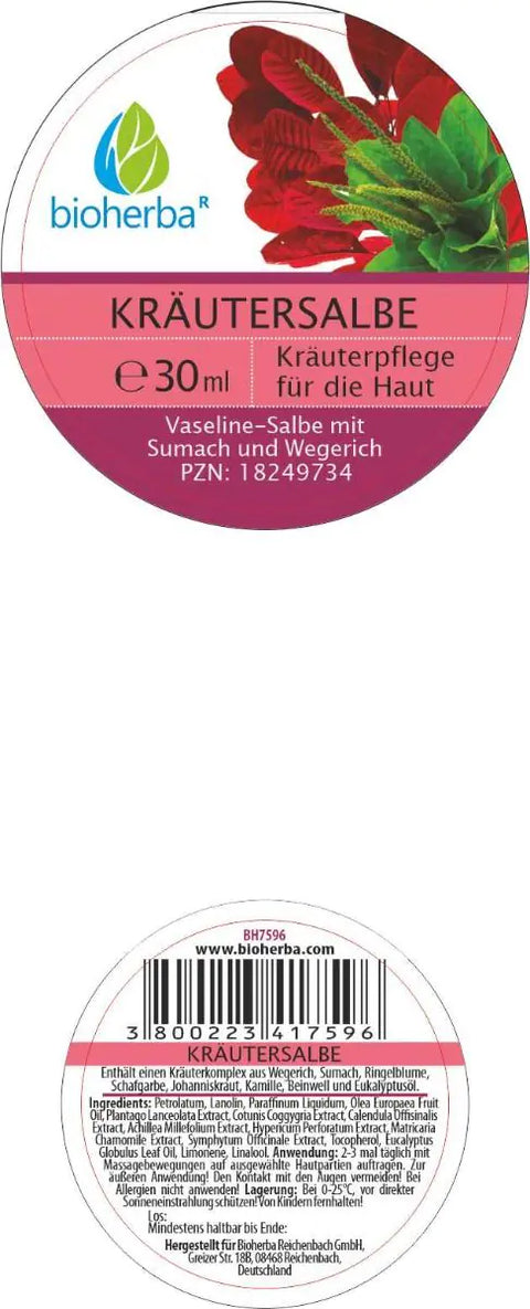 Kräutersalbe Vaseline-Salbe mit Sumach und Wegerich 30 ml
