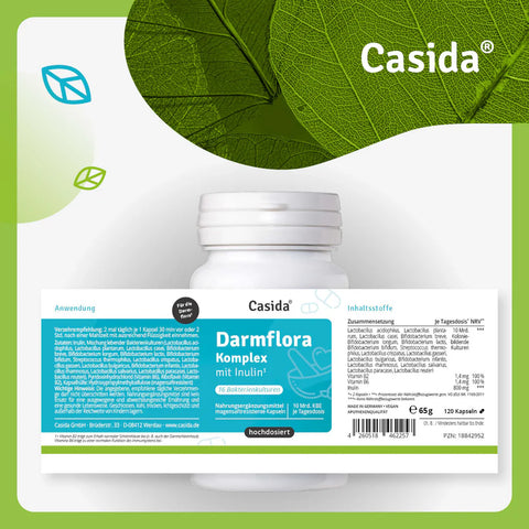 Casida Darmflora Komplex mit Inulin 120 Kapseln – 16 Bakterienstämme & 10 Mrd. KBE