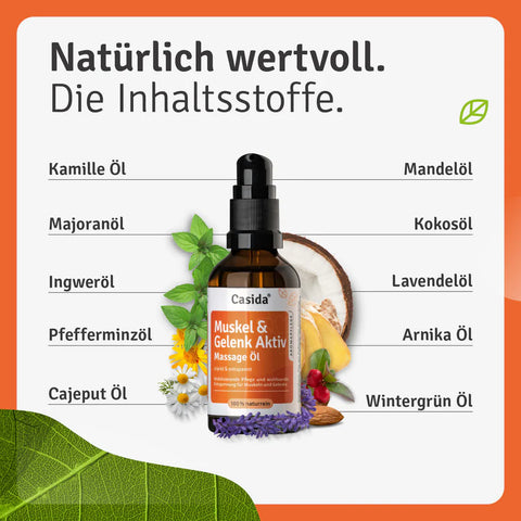 Casida Muskel & Gelenk Aktiv Massage Öl 50 ml – Massageöl mit Arnika, Ingwer & Minze