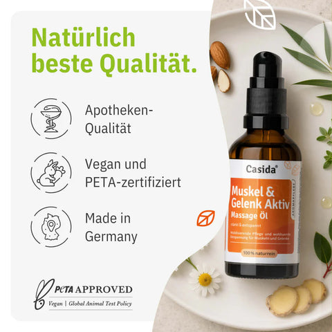 Casida Muskel & Gelenk Aktiv Massage Öl 50 ml – Massageöl mit Arnika, Ingwer & Minze