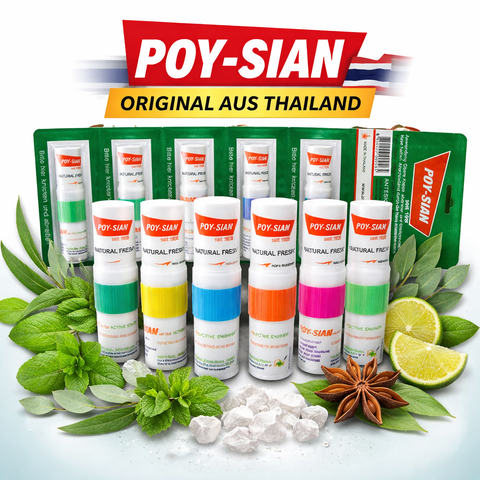 Poy-Sian Nasenstift & Riechstift 6er Pack – Original Thailand – Menthol & Eukalyptus – Erfrischender Aromastift für unterwegs