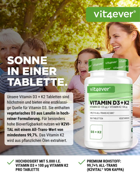 Vitamin D3 5.000 I.E. + Vitamin K2 100 mcg - 365 Tabletten