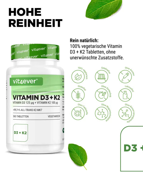 Vitamin D3 5.000 I.E. + Vitamin K2 100 mcg - 365 Tabletten