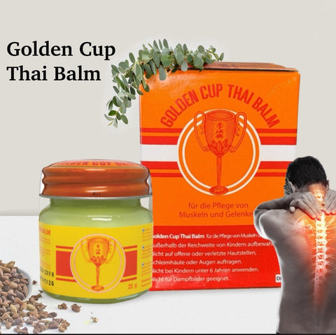 Golden Cup Thai Balm Salbe 22g - Original aus Thailand - mit ätherischen Ölen wie Menthol, Eukalyptus & Kampfer - klassischer Sportbalsam - Alltagshelfer - traditioneller Massagensalbe