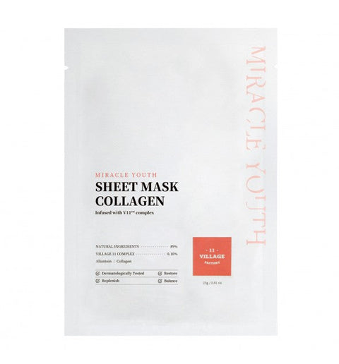 Village 11 Factory Miracle Youth Sheet Mask – Feuchtigkeitsspendende Collagen-Tuchmaske, 23g, Korea