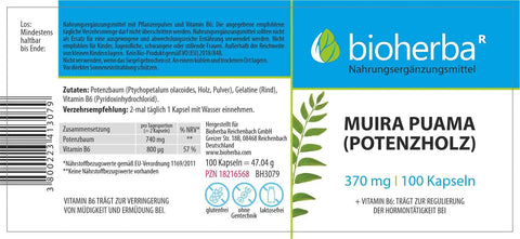 Muira - Puama - 370 mg - Nahrungsergänzungsmittel - Vlaneo - Shop - kaufen - Günstig - Potenzholz - Kapseln - kaufen