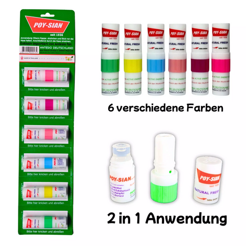 Poy-Sian Nasenstift & Riechstift 6er Pack – Original Thailand – Menthol & Eukalyptus – Erfrischender Aromastift für unterwegs