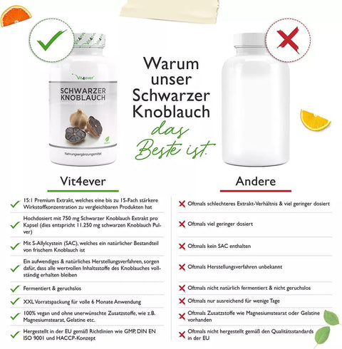Schwarzer Knoblauch Extrakt - 180 Kapseln mit 750 mg