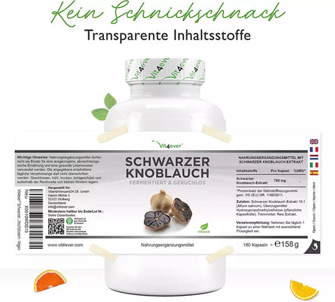 Schwarzer Knoblauch Extrakt - 180 Kapseln mit 750 mg