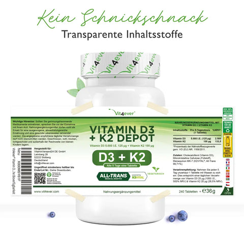 Vitamin D3 5.000 + K2 100mcg - 240 Tabletten